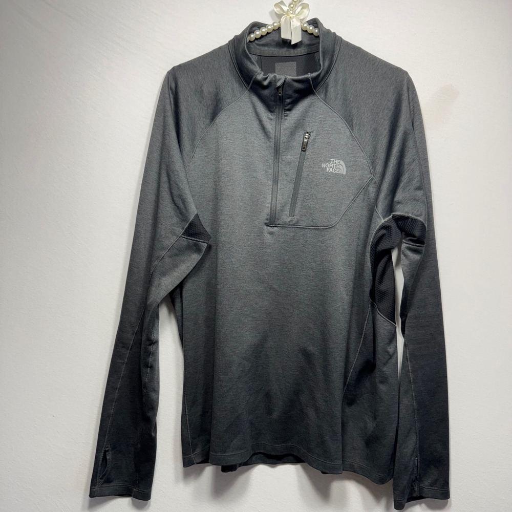 The North Face Mens Gray Quarter Zip Pullover Active Jacket Heathered Sz Large